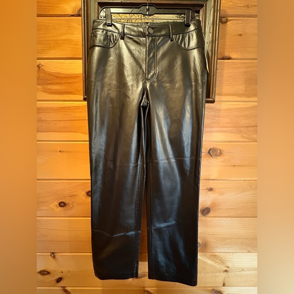 Joie Women's Black Solid 100% Polyester Faux Leather Straight Leg Pants 8 NWT